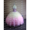 ED Bridal Pink Ball Gown Real Sample Ruffle Organza Crystal Beaded Western Quinceanera Dresses